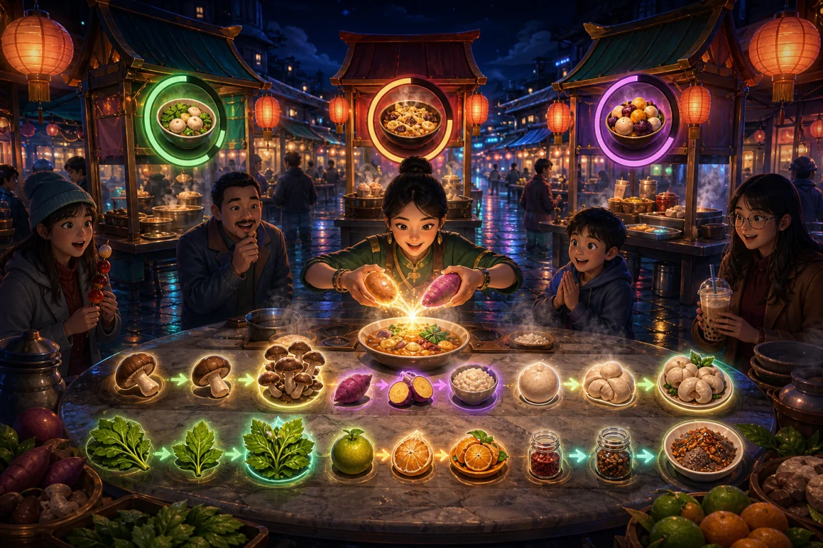 Night Market Merge – kostenloses casual-Spiel direkt im Browser