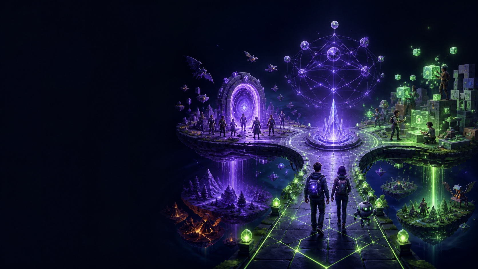 Players and creators connected across an open game platform ecosystem.