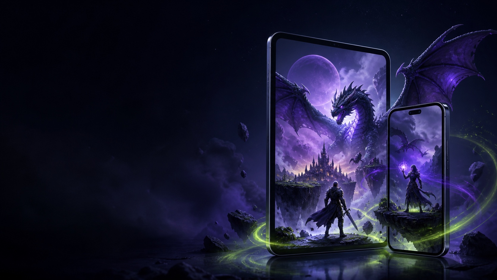 A game world flowing between a smartphone and tablet.